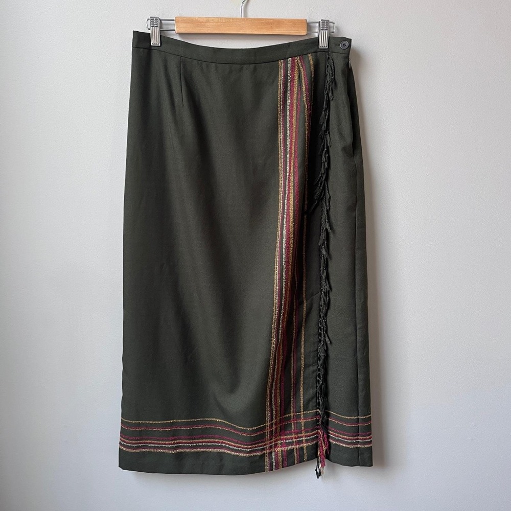 Vintage Skirt Women's Large Hunter Green Maxi Fringe Southwestern Lodge Western